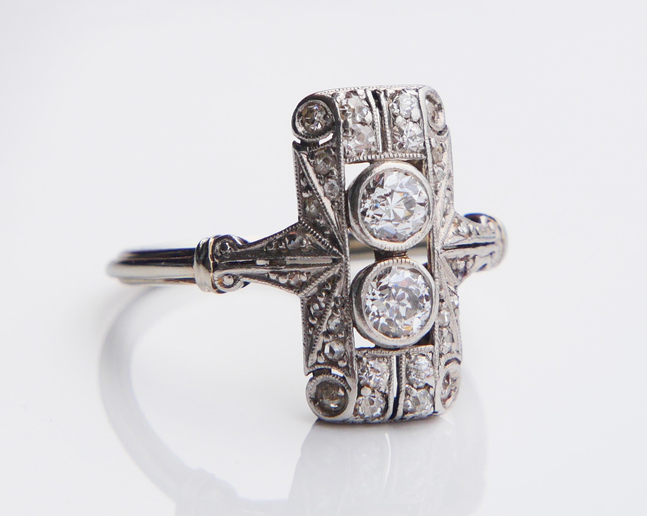 Anello antico tedesco con diamanti naturali da 0,5 ctw in platino 18 carati ØUS 5,5 / 3,1gr in vendita 3