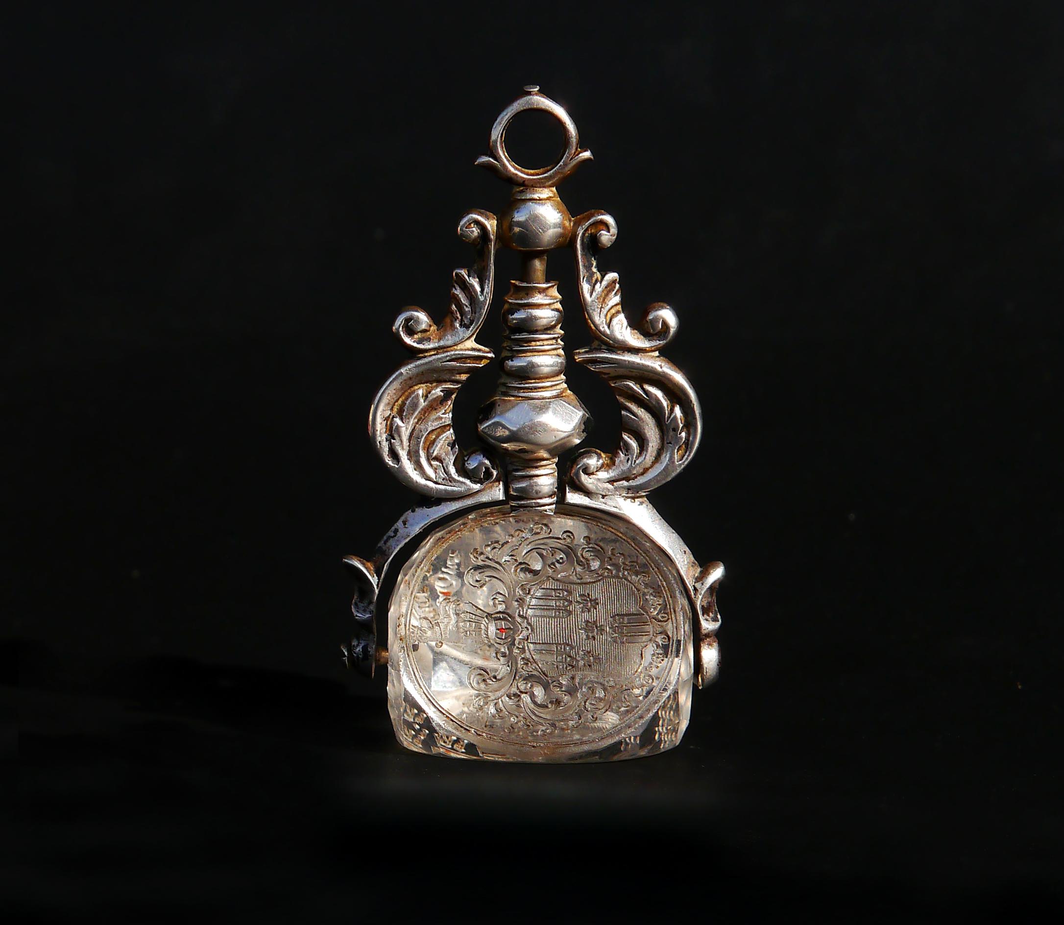 1676 Friedrich von Arenstorff Intaglio Fob wax Seal Rock Crystal Silver Unisexe en vente