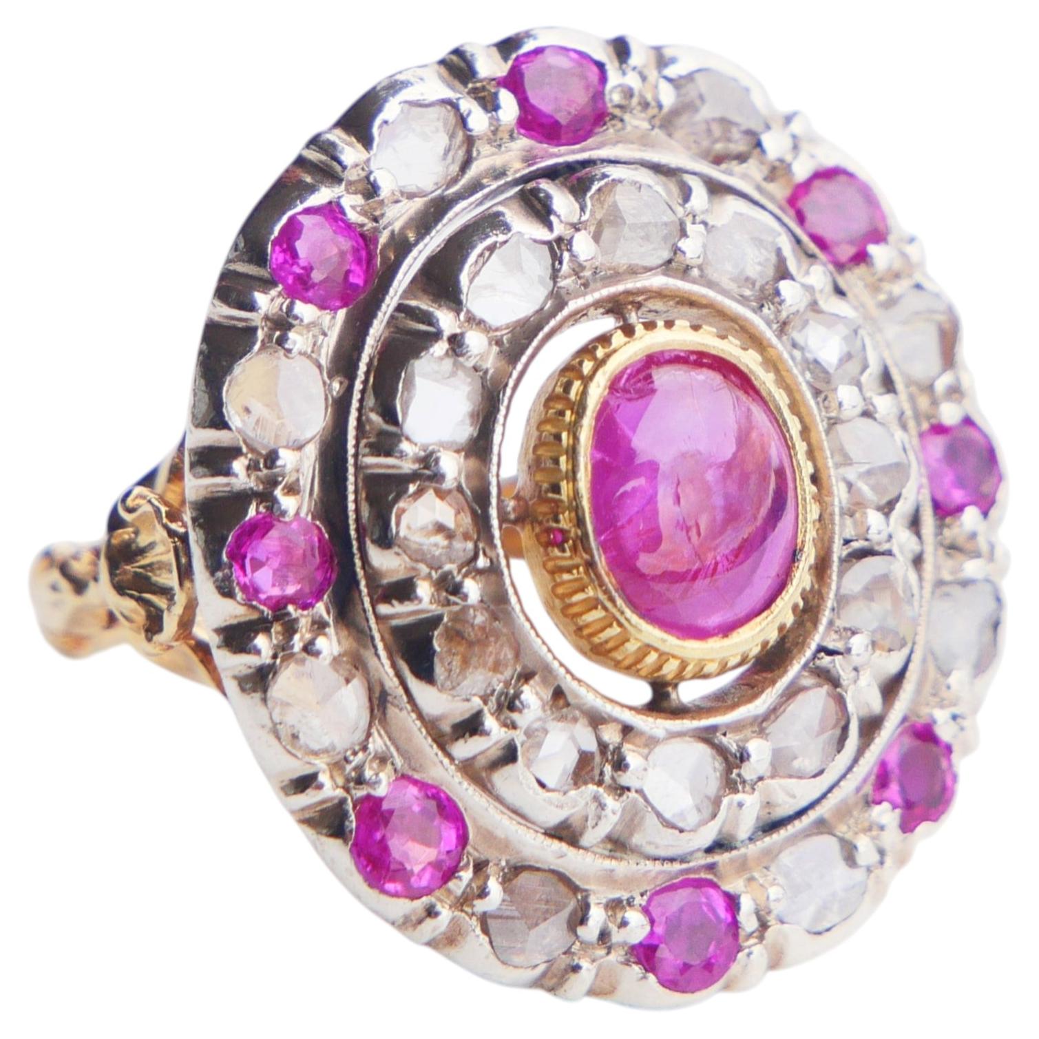 Antique Ring natural 1.8 ctw. Ruby 1.6 ctw Diamonds solid 16K Gold ØUS5.5/ 7.2gr