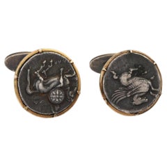 European Cuff - links Ancient Greek Coins 14K Gold Sterling Silver /26.8gr