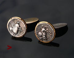 European Cuff - links Ancient Greek Coins 14K Gold Sterling Silver /26.8gr
