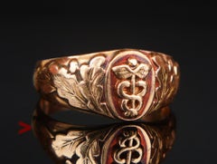 1966 Caduceus-Kerykeion-Ring für Herren, Unisex-Siegelring, massives 14-karätiges Gold, Ø US 8,25 / 5,4 g