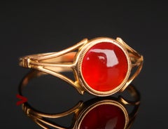 Antique split band Ring double cabochon Carnelian solid 18K Gold Ø US8 / 1.4gr