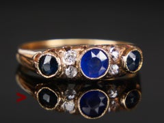 Antique Ring natural 0.9ctw Sapphire Diamonds solid 14K Gold ØUS6.25/ 2.2gr