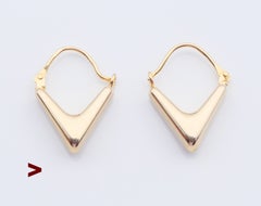Vintage Chevron V- shape 3d Hoop Earrings solid 18K Gold / 2.6 gr