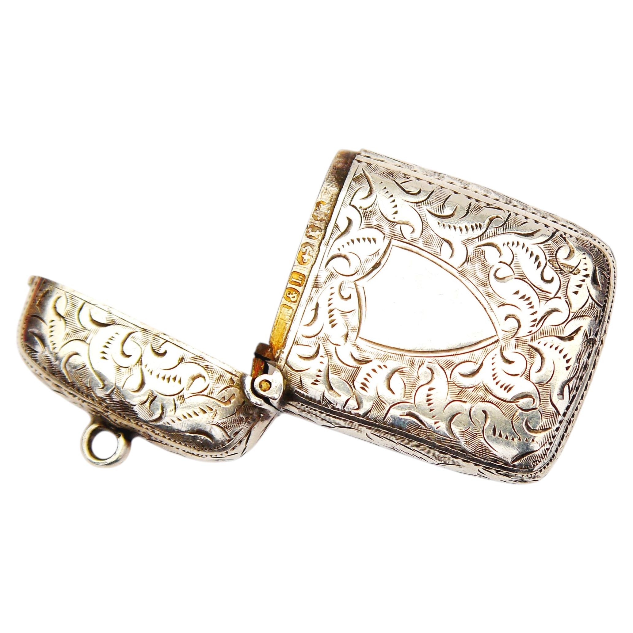 1891 British Minshull & Latimer 925 Sterling Silver Match Pill Box /11gr