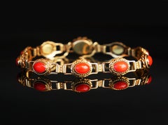 Vintage Dutch Natural Coral &solid 14K Gold Bracelet Earrings Set/ 19cm /16.6gr