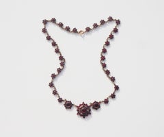 Antique Bohemian Necklace natural Garnets Gilt 830 Silver / 46cm / 23gr.