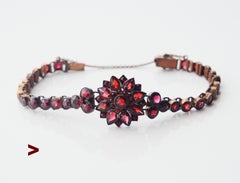 Antique Bohemian Bracelet Flower Rosette natural Garnets Tombak 19cm / 15.4 gr