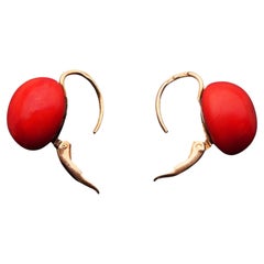 1867-1922 Bohemian Earrings 20ctw Red Coral solid 14K Gold/ 6.9gr