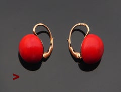 1867-1922 Bohemian Earrings 20ctw Red Coral solid 14K Gold/ 6.9gr