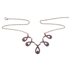Vintage Bohemian Necklace Garnet gilt Silver / 9.7 gr