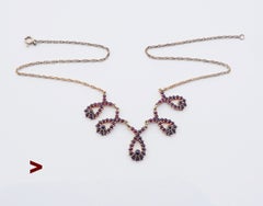 Vintage Bohemian Necklace Garnet gilt Silver / 9.7 gr