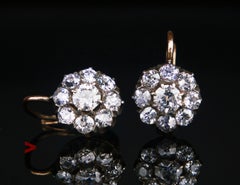 Antique Imperial Russian Odessa Earrings 3.2 ctw Diamonds 56 Gold Silver. 4.25gr