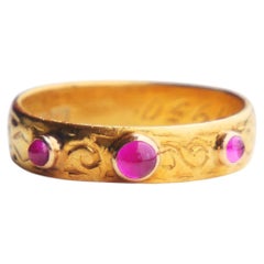 1903 Ring 3 stones Ruby solid 23K Gold ØUS 6.5 / 4.4 gr