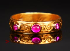 1903 Ring 3 stones Ruby solid 23K Gold ØUS 6.5 / 4.4 gr