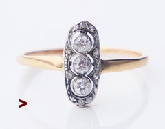 Antique Three Stone Ring natural 0.4ctw Diamonds solid 18KGold US5.75/ 2.95gr