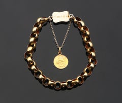 1816-1865 Chain Bracelet Gilt 830 Silver / 18K Gold Cat intaglio stamp/ 11.4gr