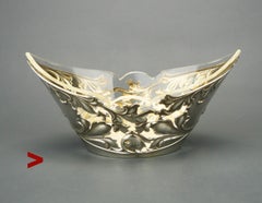 1909 Canoe Boat Bonbonniere solid 830 Silver Cut Crystal Glass / 136gr