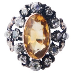 Antiker Ring, naturbelassen, 4 Karat. Citrine-Diamanten, massives 10-Karat-Gold, Ø US8 / 7,3 g