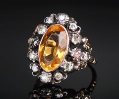 Antiker Ring, naturbelassen, 4 Karat. Citrine-Diamanten, massives 10-Karat-Gold, Ø US8 / 7,3 g