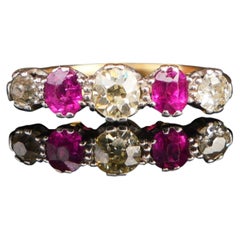 Bague ancienne avec diamants naturels de 0,5 carat au total, rubis, en or massif 18 carats et platine, taille US 4,5 / 2,9 g