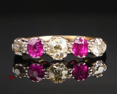 Antique Ring natural 0.5 ctw Diamonds Ruby solid 18K Gold Platinum ØUS4.5/ 2.9gr