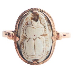 Vintage Egyptian Scarab Ring solid 12K Rose Gold Ø 9 US / 2.8 gr