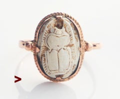 Vintage Egyptian Scarab Ring solid 12K Rose Gold Ø 9 US / 2.8 gr