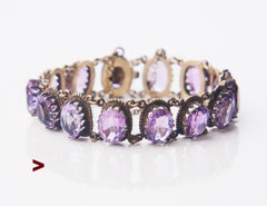 Antique Imperial Russian link Bracelet natural Amethyst 84 gilt Silver / 23 gr