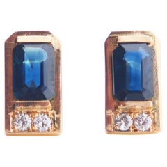 1970's European Stud Earrings 1.3ctw Sapphire Diamonds solid 18K Gold/2gr