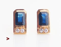 1970's European Stud Earrings 1.3ctw Sapphire Diamonds solid 18K Gold/2gr