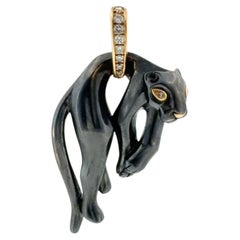 Vintage Cartier Panthere Diamond Silverium Black Silver 18K Yellow Gold Pendant