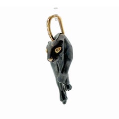 Vintage Cartier Panthere Diamond Silverium Black Silver 18K Yellow Gold Pendant
