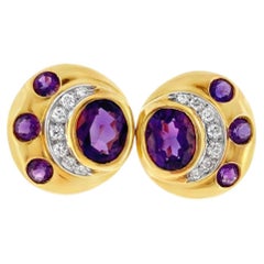 Pendientes vintage de oro amarillo de 18 quilates con amatistas y diamantes