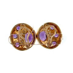 Pendientes vintage de oro amarillo de 18 quilates con amatistas y diamantes