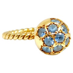 Anello vintage in oro giallo 18 carati con zirconi blu a grappolo, 1,8 carati in totale, misura 6