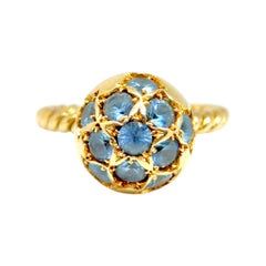 Vintage 18K Yellow Gold Blue Zircon Cluster Ring, 1.8ctw, Size 6