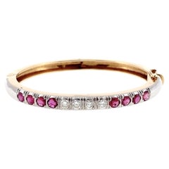 Bracciale rigido vintage in oro 14 carati con rubini e diamanti