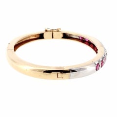 Bracciale rigido vintage in oro 14 carati con rubini e diamanti