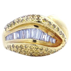 Bague vintage en or 18K style serpent avec diamants jaunes et blancs