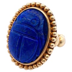 Vintage 18K Yellow Gold Lapis Lazuli Scarab Ring
