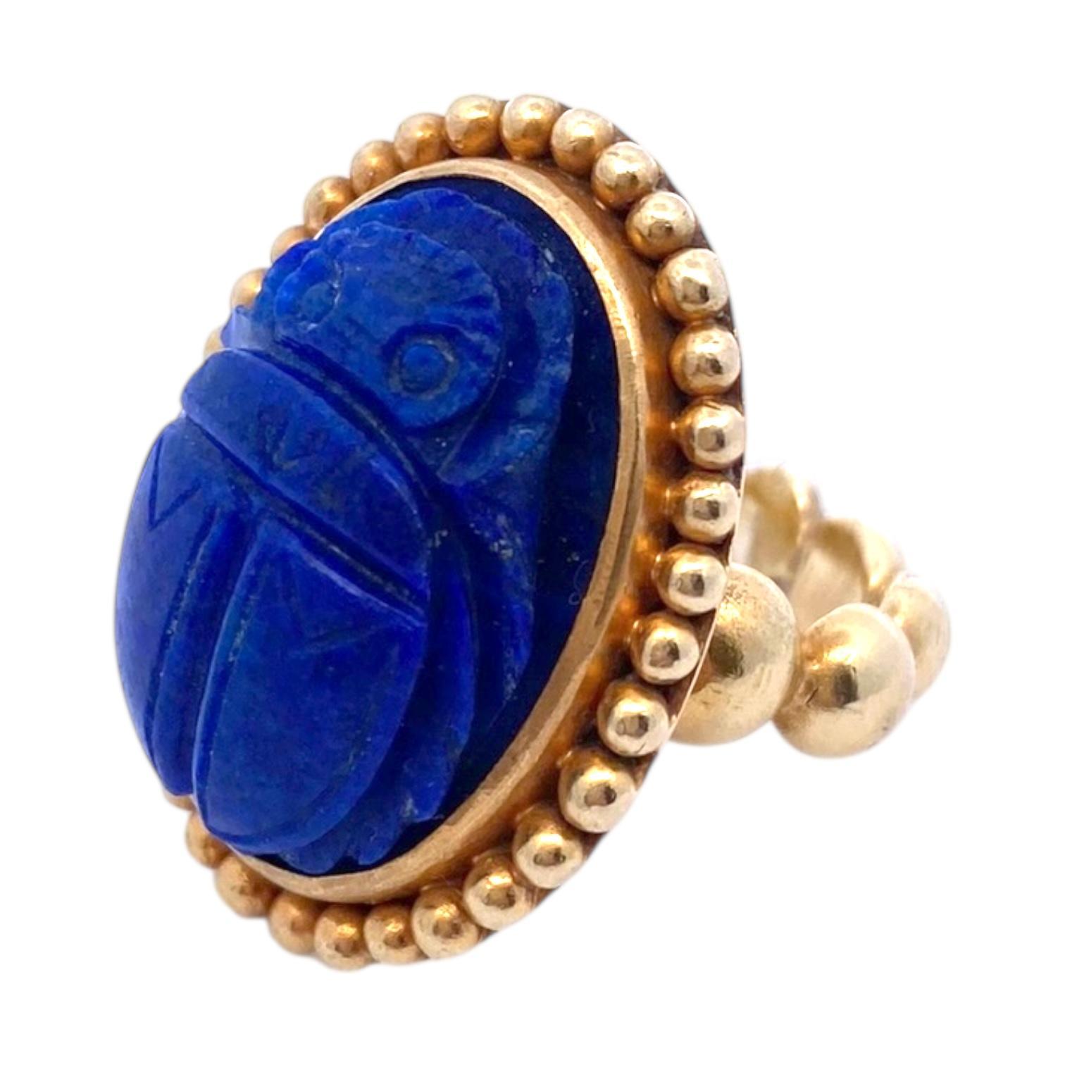 Anello Scarabeo in Lapislazzuli d'epoca in oro giallo 18 carati in vendita 1