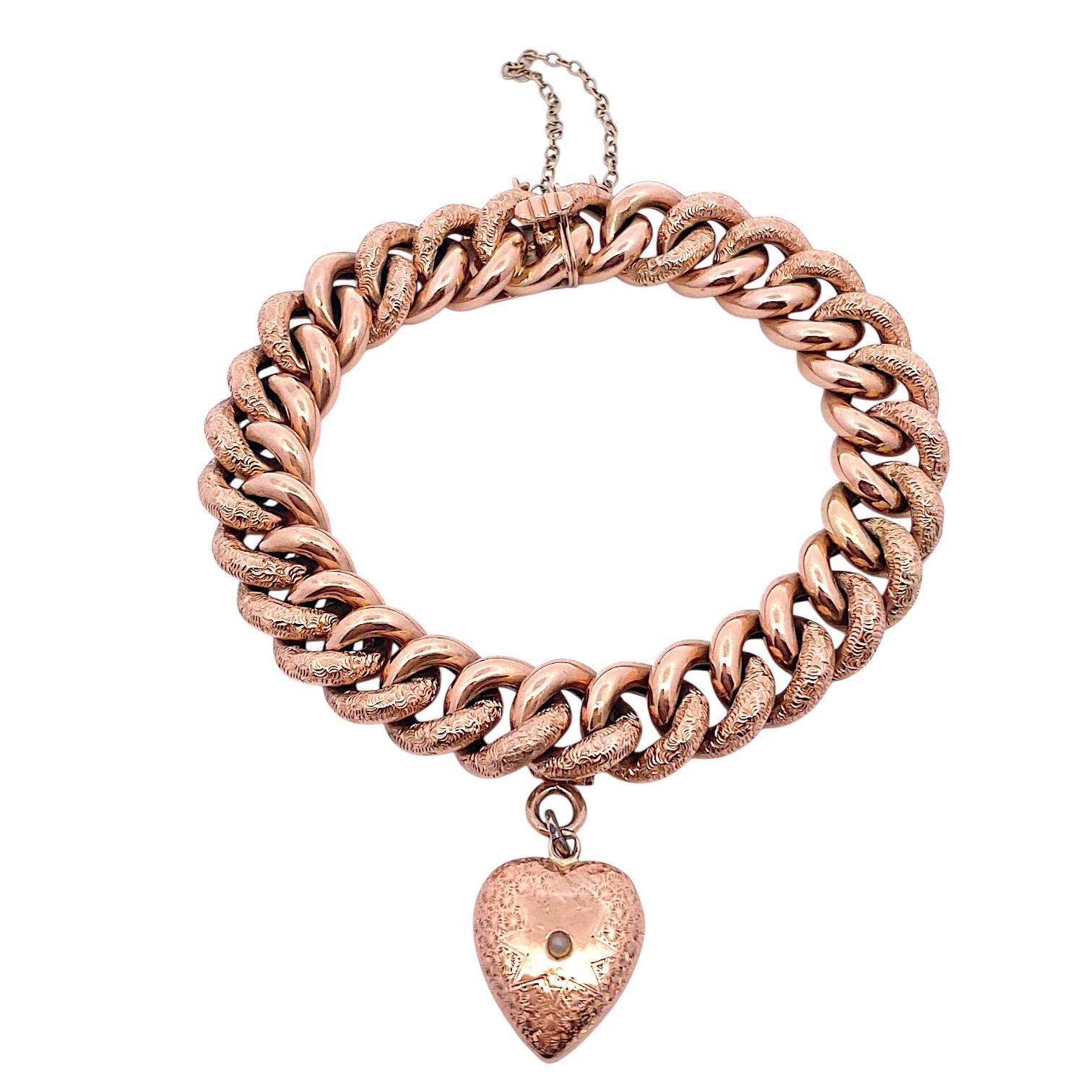 Donna Bracciale Charme Antiques in oro rosa 14 carati con cuore a forma di cordicella in vendita