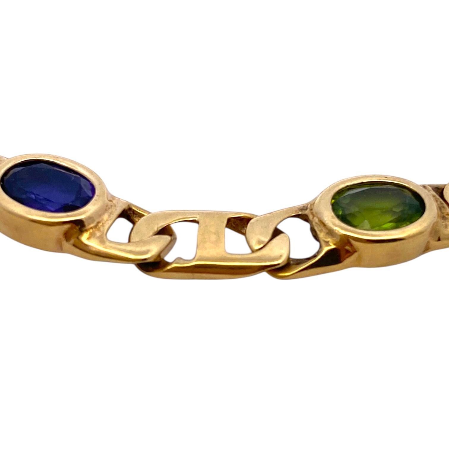 Taille ovale Vintage 14K Gold Multi Gemstone Flat Mariner Links Bracelet en vente
