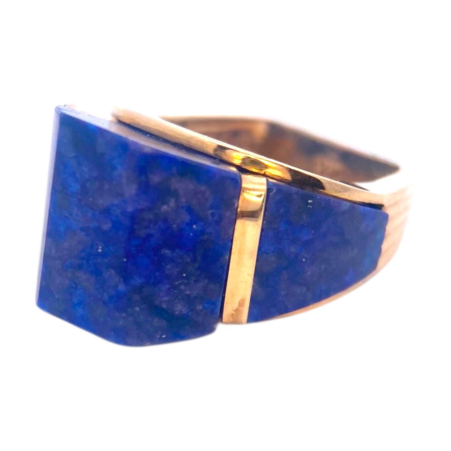 Mid-Century Design 14K Lapis Lazuli Ring (Gemischter Schliff) im Angebot