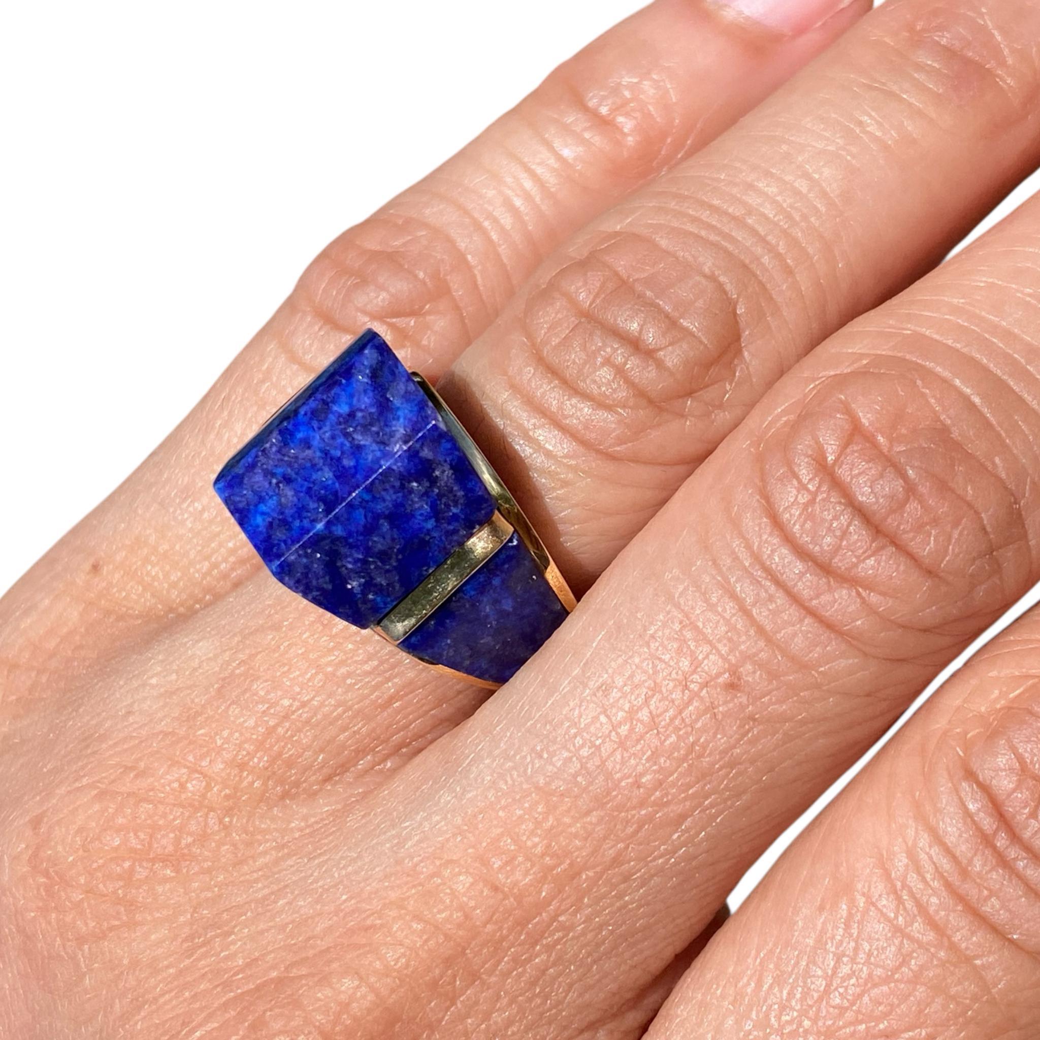 Mid-Century Design 14K Lapis Lazuli Ring im Angebot 3