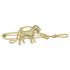 Epingle à chien vintage 14K Terrier avec laisse