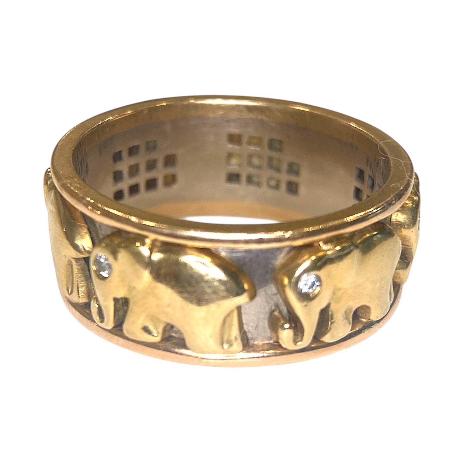 Contemporaneo Fascia Elefante in oro 18 carati vintage con diamanti Misura 12 in vendita