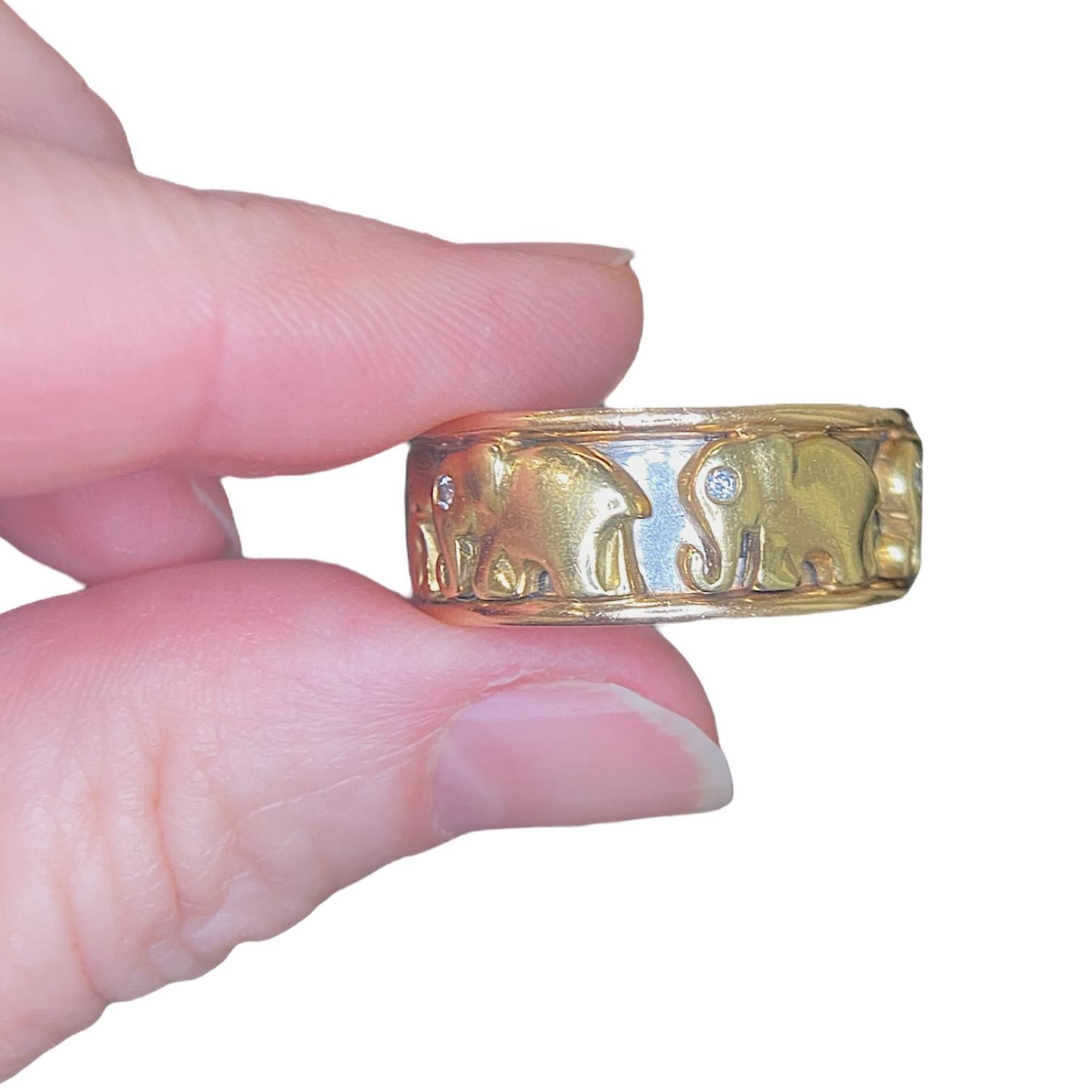 Uomo Fascia Elefante in oro 18 carati vintage con diamanti Misura 12 in vendita